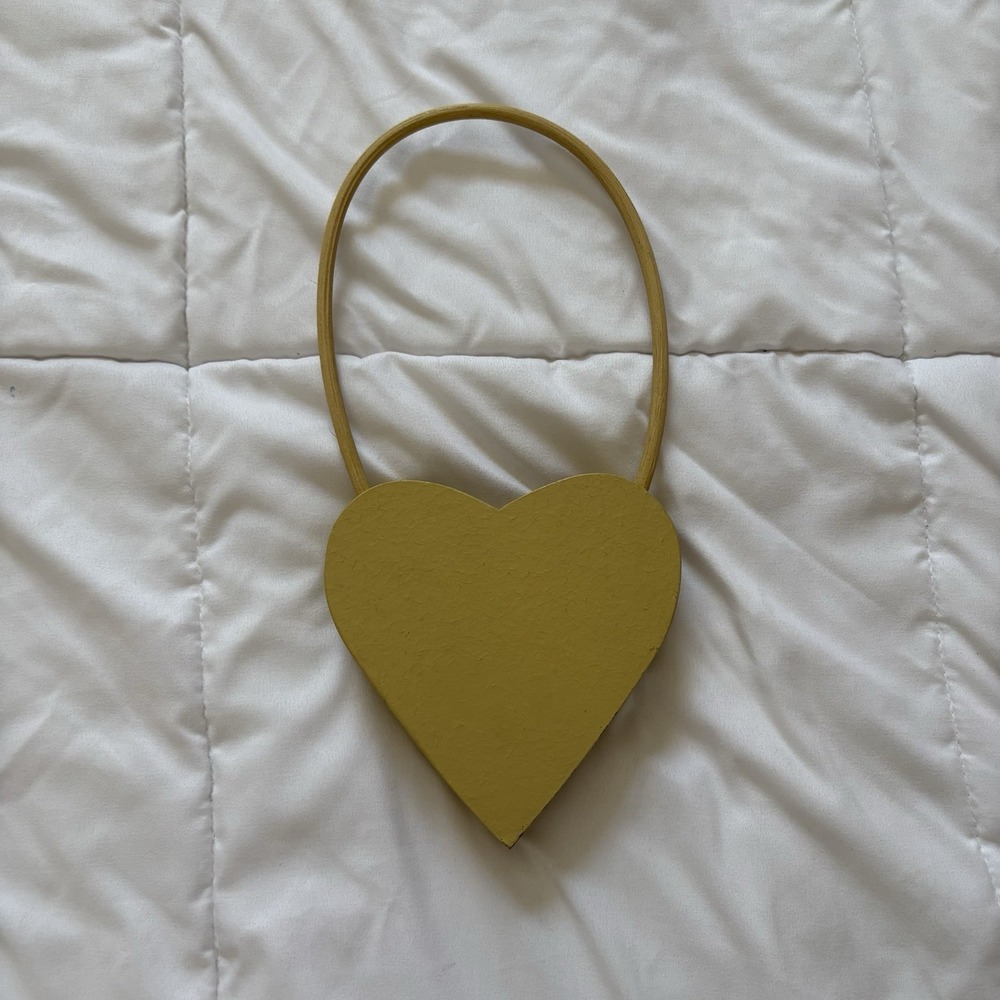Vintage 80s 90s Wooden‎ Hanging Heart Decoration Yellow Handmade United States